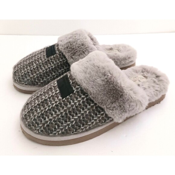NEW Simply Southern Collection Scuff Slippers Gray Knit Soft Faux Fur 9M - Picture 6 of 13